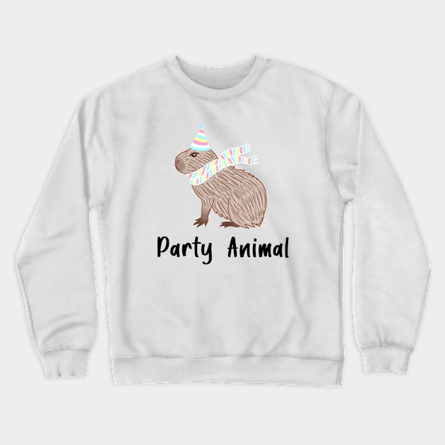 Party Animal Birthday Capybara Black Text Crewneck Sweatshirt by julieerindesigns